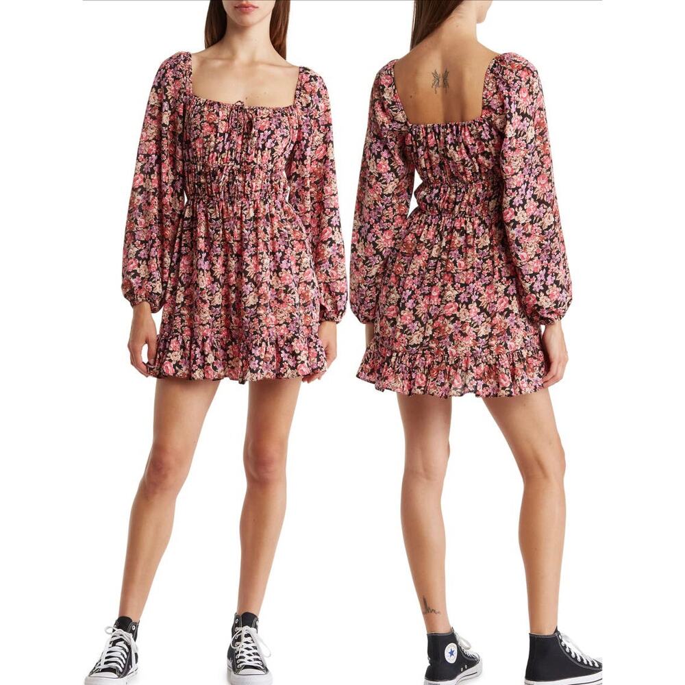 ASOS Multicolored Floral Long Puff Sleeve Swing Dress Size 14 NWT - Picture 11 of 11